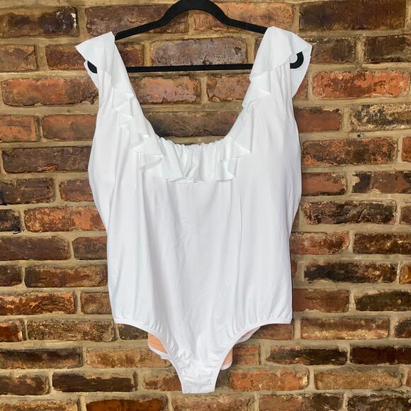 New J. Crew White Ruffle Scoop Back One-Piece Swim Bathing Suit Women's Size 24 - Picture 2 of 6